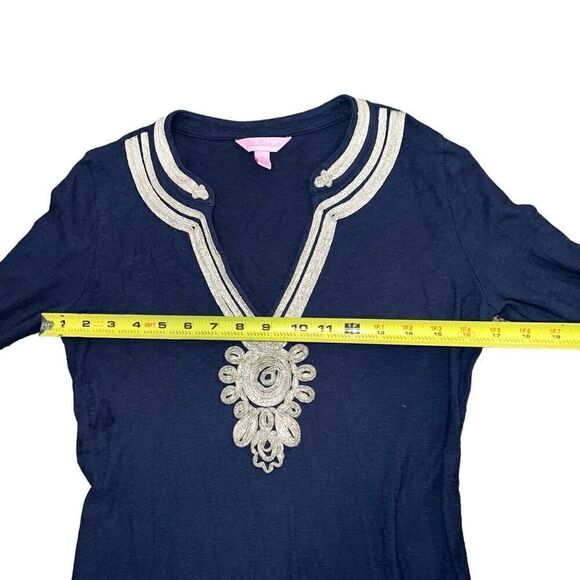 LILLY PULITZER True Navy Blue / Metallic Gold Emerson Tunic Size S - Picture 6 of 10